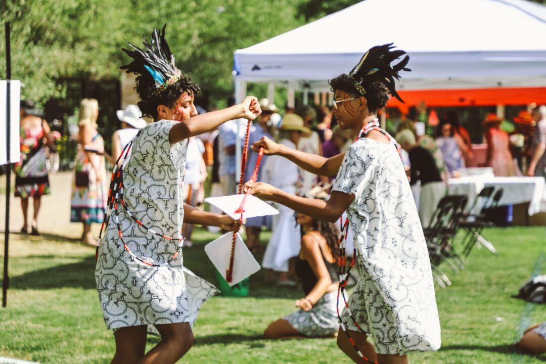 Peruvian dancers outside of an event