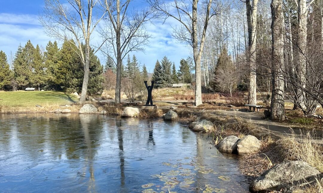 Frozen Peter's Pond and Joy of Life statue