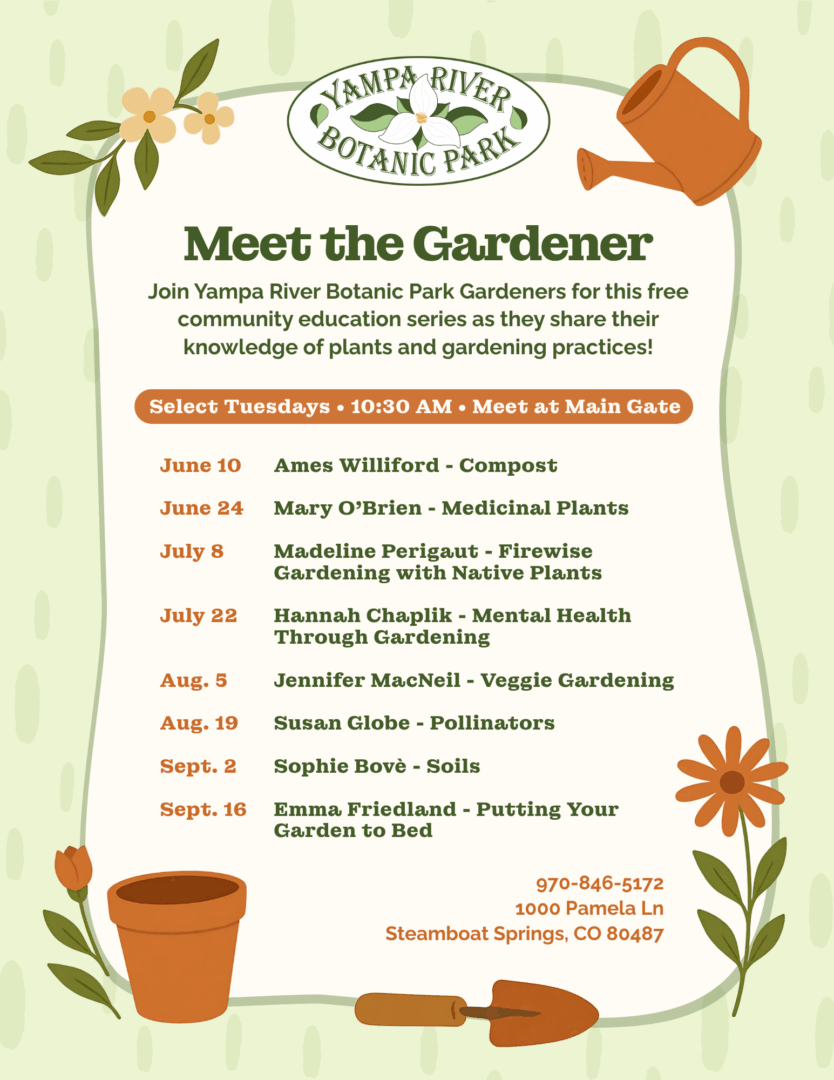 Paper flyer with details to meet the gardner