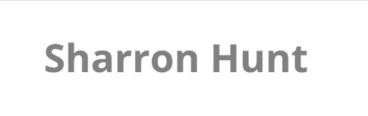 Grey text reading "Sharron Hunt"