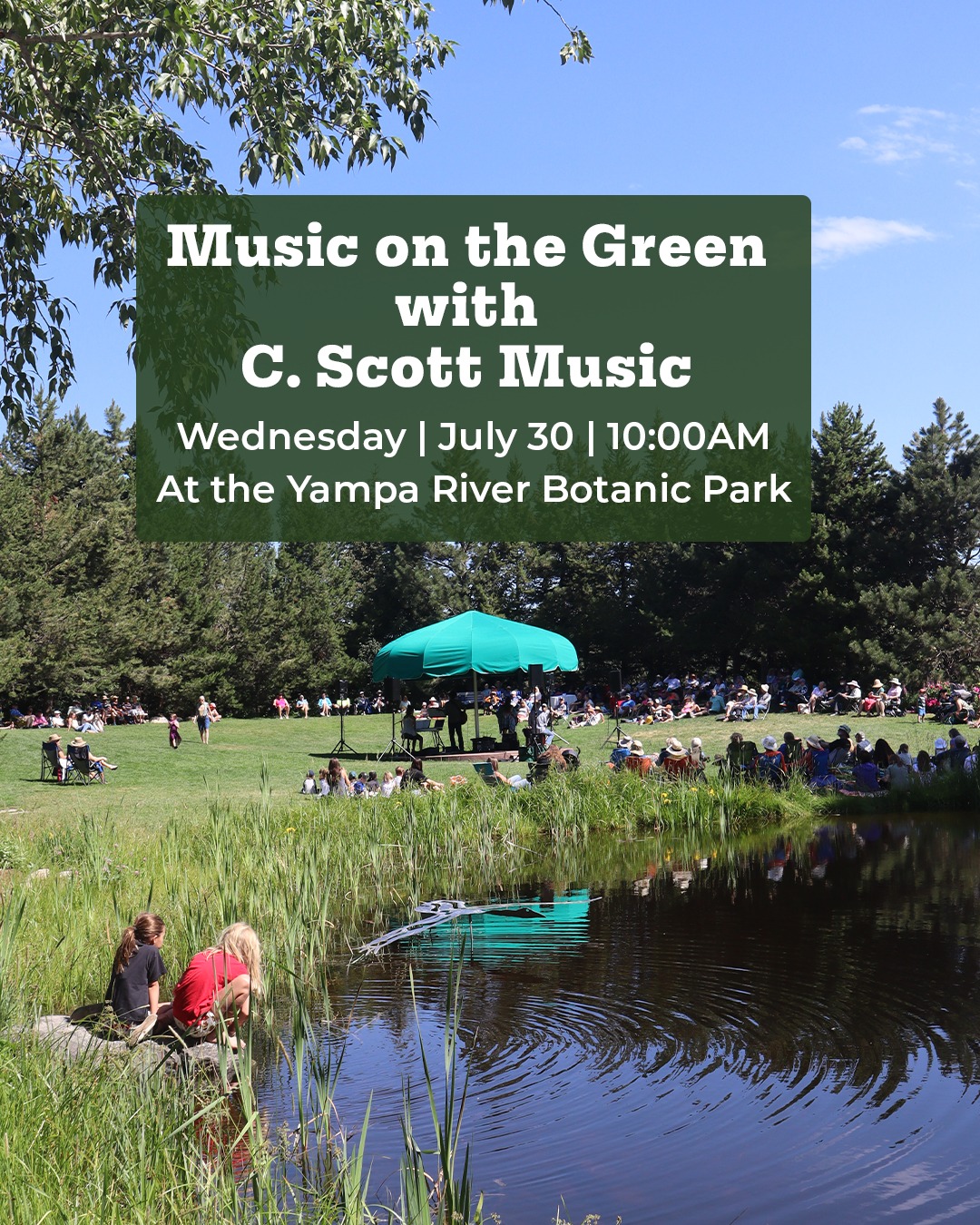 Advertisement for C. Scott performing during Music on the Greens event.
